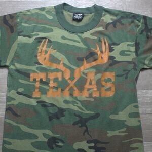 Vintage Rothco USA Made Texas Antler Shirt Size M Woodland Camo Hunting